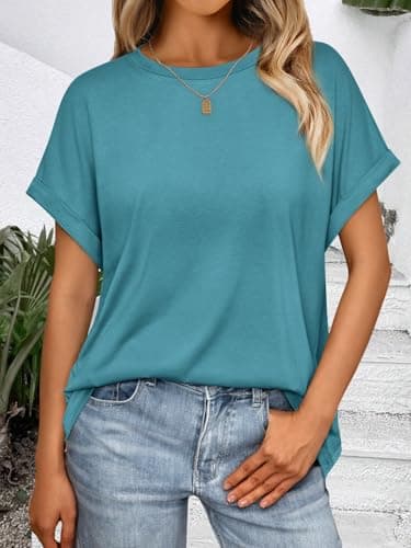 AUTOMET Womens Summer Tops Oversized Short Sleeve Business Casual Dressy T Shirts Trendy Fashion Clothes Spring Outfits 2025 Bluegreen XL - Image 6