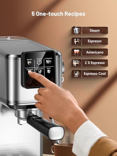 20 Bar Espresso Machine, Hot & Cold Brew Coffee Maker with Milk Frother, Touch Screen, Compact Water Tank, Expresso Coffee Machines for Lattes, Cappuccinos, Americano, Home & Office, Stainless Steel - Image 5