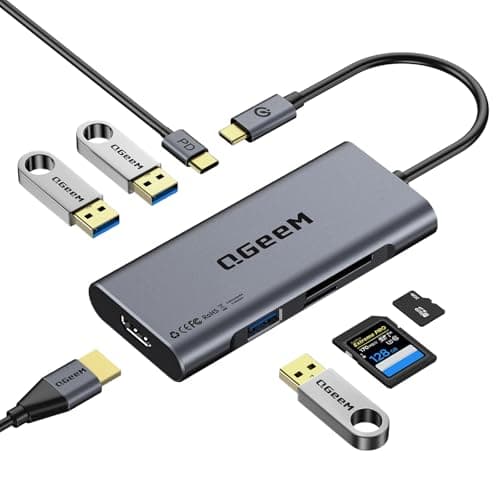 USB C Hub, QGeeM USB 4k to HDMI Adapter, 7 in 1 USB-C Dongle with 100W PD,USB 3.0, Card Reader, Compatible for MacBook iPhone 15/16 Ipad Pro max,Chromebook Laptop USB Type C Dock-Classic Grey - Image 1