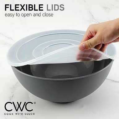 COOK WITH COLOR Plastic Nesting Mixing Bowls Set - 12 Piece includes 6 Prep Bowls and 6 Lids, Microwave Safe (Gray Ombre) - Image 3