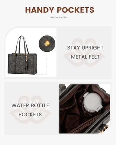 LOVEVOOK Laptop Bag for Women Vintage Leather Work Tote 15.6 inch Large Capacity Computer bag with Clutch Purse for Office, Travel, School, Casual - Image 3