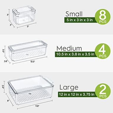 ZIJUND 14 Pack Fridge Organizer, Stackable Refrigerator Organizer Bins with Lids, BPA-Free Fridge Organizers and Storage Containers for Fruit, Vegetable, Food, Drinks, Cereals, Clear - Image 6