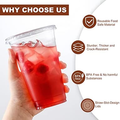 AOZITA 120 Sets - 16 oz Clear Plastic Cups with Lids, Disposable Cups With Straw Slot Lids for Cold Drinks, Milkshake, Smoothie, Iced Coffee and TO-GO Drinkings - Image 3