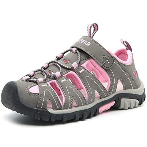 HOBIBEAR Girls Outdoor Closed-Toe Summer Sport Sandals-Grey/Pink - Image 1