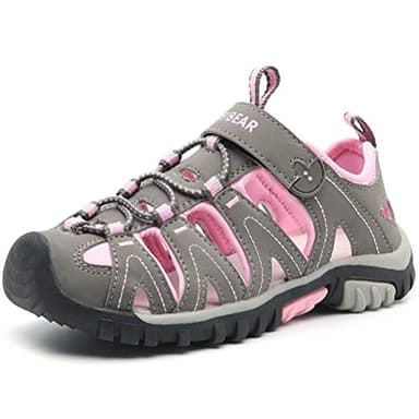 HOBIBEAR Girls Outdoor Closed-Toe Summer Sport Sandals-Grey/Pink - Image 1