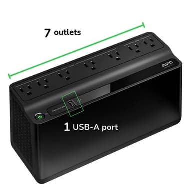 APC UPS Battery Backup and Surge Protector, 600VA/330 Watts Backup Battery Power Supply, BE600M1 Back-UPS with USB Charger Port - Image 2