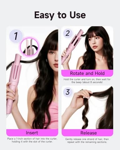 TSUYAGLA Automatic Curling Iron,1 1/4 Hair Curler with 3 Temperatures, 10S Fast Heating, 2-Way Rotation, 30 Min Auto Shut-Off, 500 Million Ionic, Anti-Scald-Tangle for Long Hair - Image 8