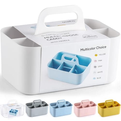 Multiuse Caddy Organizer with Handle - Stackable Plastic Tote Bin - Art Craft Supplies, Office, Desk, Stationery Pen Holder, Kitchen, Utensil, Makeup, Bathroom, Shower, Cleaning, Dorm Organizer -White - Image 1