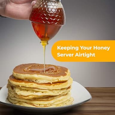 Hunnibi 8oz No Drip Glass Honey Dispenser with Plastic Top - Honeycomb-Style Syrup Server and Bee-Themed Storage Jar with Stand - 6" Clear Container for Honey, Maple Syrup - Image 2