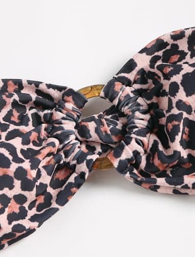 ZAFUL Women's Bandeau Bikini O Ring Strapless Tie Back High Cut Two Piece Swimsuit Bathing Suits (5-Leopard, S) - Image 3