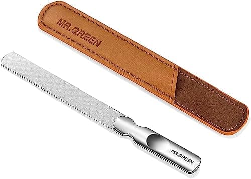 Stainless Steel Nail File with Anti-Slip Handle and Leather Case, Double Sided and Files Nails Easily for Men and Woman - Image 1
