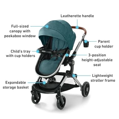 Graco Modes Nest Travel System, Includes Baby Stroller with Height Adjustable Reversible Seat, Pram Mode, Lightweight Aluminum Frame and SnugRide 35 Lite Elite Infant Car Seat, Bayfield - Image 7