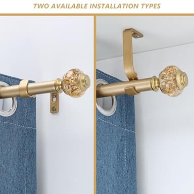 Gold Curtain Rods for Windows 48-84 Inch, 6/8 Inch Adjustable Telescoping Drapery Rod with with Translucent Gold Foil Finials, Decorative Single Curtain Rod Set for Bedroom Living Room - Image 4