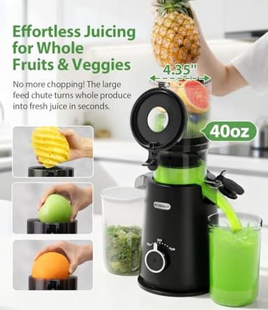 ECOSELF Juicer Machines with Large Feed Chute, Professional Hands Free Cold Press Juicer For Whole Fruits & Vegetables, Self Feeding for Juice Extractor Machine, Easy to Clean - Image 2