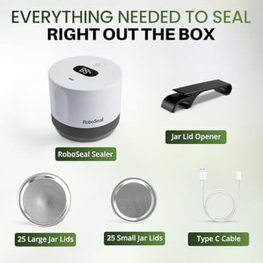 RoboSeal Rechargeable Mason Jar Vacuum Sealer for Mason Jars Wide & Regular Mouth, One Touch Operation Canning, 50 Jar Lids & Jar Opener Included, Digital Battery Indicator, Preserves Foods 5x Longer - Image 7