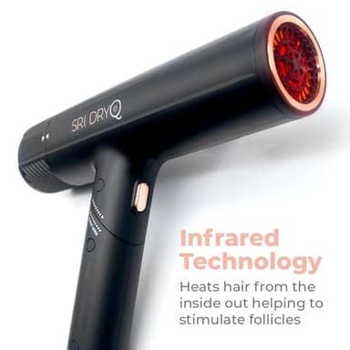 SRILabs DryQ “Smart” Hair Dryer - Super Lightweight, Foldable - Powerful, Quiet Motor - Infrared and Ionic Technology - 3 Magnetic Attachments - Heat Control with Locking Switch - Image 2