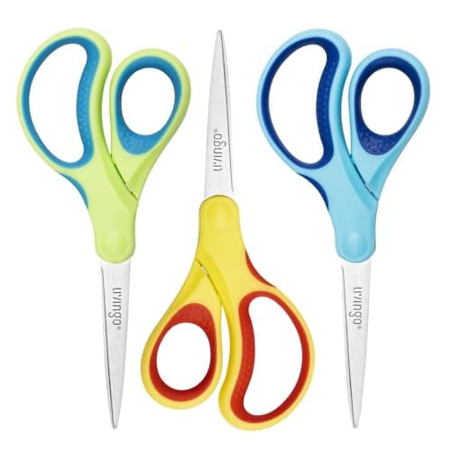 LIVINGO Student Scissors for School: 7 Inch 3 Pack Sharp Pointed Tip Teacher Scissors for Kids Middle High School College Classroom Craft, Comfortable Grip, Right Left Handed, Blue, Green, Yellow - Image 1