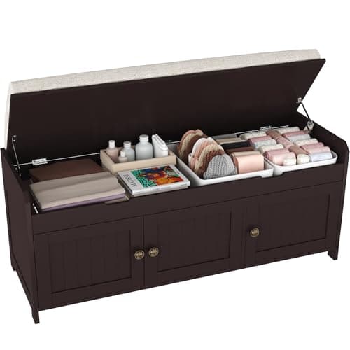 HOMEFORT 41.3" Shoe Bench with Lift Top Storage, Entryway Bench with Cushioned Seat, Wooden End of Bed Bench, Shoe Cabinet Bench with Hidden Storage Space, for Bedroom, Hallway,Espresso - Image 1