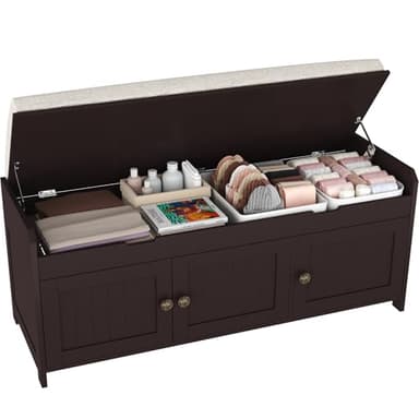 HOMEFORT 41.3" Shoe Bench with Lift Top Storage, Entryway Bench with Cushioned Seat, Wooden End of Bed Bench, Shoe Cabinet Bench with Hidden Storage Space, for Bedroom, Hallway,Espresso - Image 1