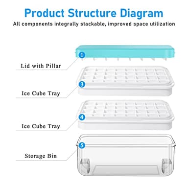 Ice Cube Tray with Lid and Bin, ZZWILLB 64 pcs Ice Trays for Freeze with 2 Trays, Ice Cube Pop Out Tray for Freezer, Ice Cube Molds, BPA Free, Easy Release Stackble Spill-Resistant (Blue) - Image 4