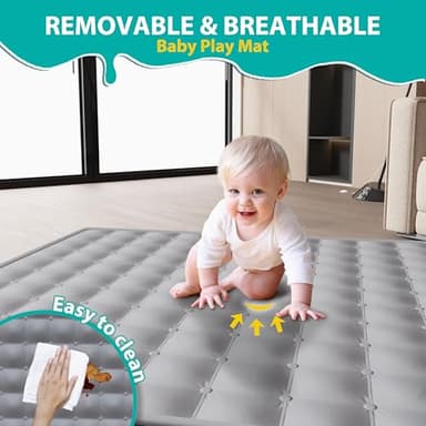 ICAREWAY Foldable Playpen for Babies and Toddlers, 50x50 Inches Portable Playpen, Kids Collapsible Play Pen with 2 Handlers, Indoor & Outdoor Baby Fence Play Area with Visible Mesh, Dark Gray - Image 4