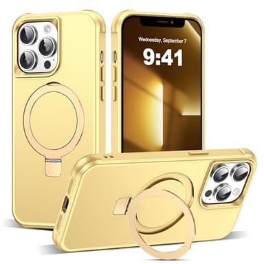 SKYLMW Compatible with iPhone 13 Pro Case with Invisible Magnetic O-Ring Stand Military-Grade Case for iPhone 13 Pro 6.1" [Compatible with Mag-Safe][Great Grip Feeling], Gold - Image 1
