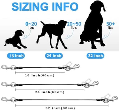 Dog Seat Belt Harness for Car,2pcs Dog Seatbelt of Coated Wire Leash Safety Restraint,No Chew Tether Cable Vehicle Dogs Accessories,Double Clips & Latch (2 Pack Black, 32 inch/80 CM) - Image 5