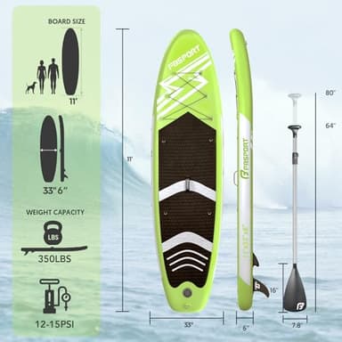 FBSPORT 11' Premium Inflatable Stand Up Paddle Board, Yoga Board with Durable SUP Accessories & Carry Bag | Wide Stance, Surf Control, Non-Slip Deck, Leash, Paddle and Pump for Youth & Adult - Image 2