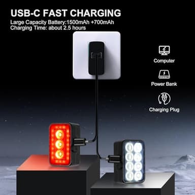Super Bright Bike Headlight-Taillight Combinations, USB Rechargeable Bicycle Lights Front and Back, Waterproof LED Bike Lights for Night Riding, Mountain/Cycling/Scooter Safety Accessories - Image 5