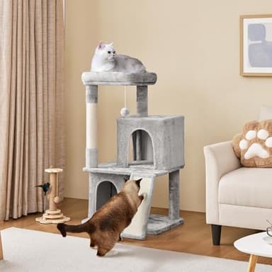 Yaheetech 42in Cat Tree Tower with Scratching Posts, Plush Condo, Ramp & Perch, Multi-Level Climber for Indoor Cats & Kittens, Light Gray - Image 2
