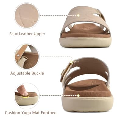 KuaiLu Womens Fashion Orthotic Slides Ladies Lightweight Athletic Yoga Mat Walking Sandals Slip On Thick Cushion Recovery Slippers Sandles Comfortable Plantar Fasciitis Arch Support Tan Beige Size 9 - Image 4