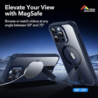 ESR for iPhone 15 Pro Max Case with Stand, Military-Grade Shockproof Protection, Magnetic Fully Adjustable Flickstand Phone Case, Compatible with MagSafe Accessories, Boost Series, Clear Dark Blue - Image 2