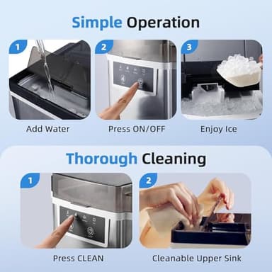 KaringBee Countertop Nugget Ice Maker – 45 lbs/Day, Fast 5-Min Chewable Pellet Ice – Self-Cleaning Sonic & Pebble Ice Machine for Home, Kitchen & Office – Premium Stainless Steel 2025 Upgraded - Image 4