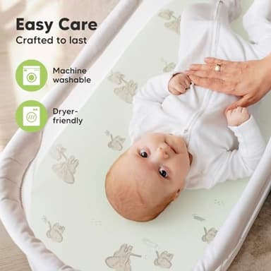 2-Pack Organic Bassinet Sheets for Girls, Boys - 100% Cotton Bassinet Mattress Sheets Compatible with Halo Bassinest Swivel Sleeper, Graco, Baby Delight, Chicco, Unisex Fitted Bassinet Sheets (Elly) - Image 7