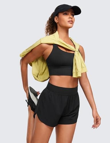 CRZ YOGA High Waisted Dolphin Athletic Running Shorts for Women 3" High Split Comfy Mesh Liner for Gym Workout Track Black Medium - Image 3