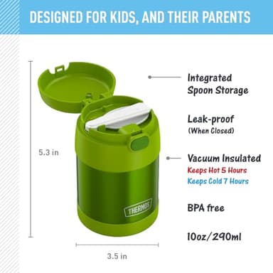 THERMOS FUNTAINER Insulated Food Jar, 10 Ounce, Kid Friendly Food Jar with Foldable Spoon, Lime - Image 2