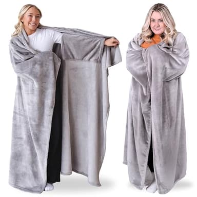 Super Blanky Wearable Blankets for Women, Adult Wearable Blanket Men, Christmas Gifts for Women, Comfy Girlfriend Birthday Gifts for Her, Wife Birthday Gift Ideas, Blanket With Sleeves - Light Gray - Image 1