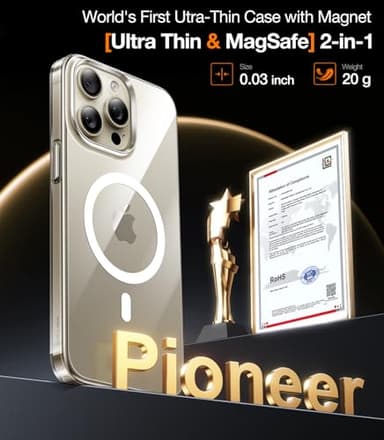 TORRAS Magnetic Slim-Fit for iPhone 15 Pro Max Case Clear 6.7", [True Never Yellow]Ultra-Thin 15 ProMax Phone Case Compatible with MagSafe, Light Anti-Scratch Matte Hard Cover OriginFit, Diamond Clear - Image 2