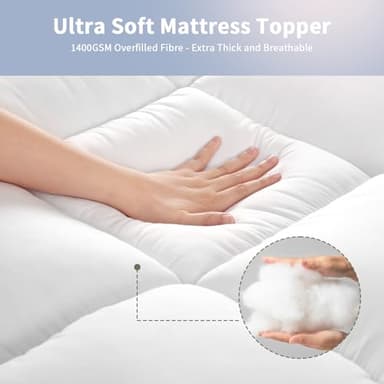 Extra Thick Mattress Topper King for Back Pain & Cloud-Like Sleep, Soft & Plush Mattress Pillow Top Bed Topper for Firm Mattress, Cooling Overfilled 1400GSM Mattress Pad, Fit to 6”-22” Mattress - Image 2