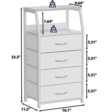 Furnulem Tall 4 Drawers Dresser, Vertical Storage Tower for Bedroom, Hallway, Entryway, Nursery, Closet Organizer, Nightstand Bedside Table Furniture, Sturdy Steel Frame, Wood Top, White - Image 3