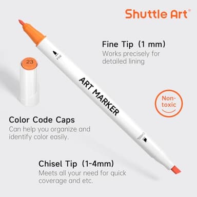 Shuttle Art 101 Colors Alcohol Markers, 100 Colors Dual Tip Art Marker Set Plus 1 Colorless Blender with Marker Case Perfect for Illustration Students Adult Coloring Sketching - Image 4