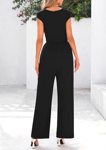 PRETTYGARDEN Summer Jumpsuits for Women Dressy 2025 Ribbed Cap Sleeve Wide Leg Pants Rompers Elegant Casual One Piece Outfits (Black,Medium) - Image 2