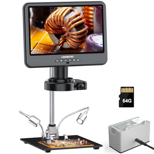 LINKMICRO 4K 30FPS 10.1'' HDMI Digital Microscope with Screen for Soldering LM208S, 3840P UHD Video Audio, 1500X 4K Coins Microscope Camera for Adults, 56 LED Ring Light, Full Coin View, PC View, 64G - Image 1
