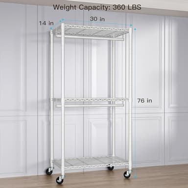 FUTASSI P1 Medium Heavy-Duty Portable Closet, 30" W x 14" D x 76" H, Metal Rolling Clothing Rack, White - Image 6