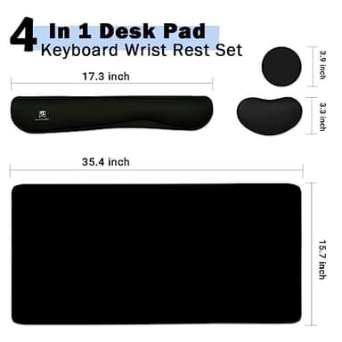 4-in-1 Large Gaming Mouse Pad, Keyboard Wrist Rest Pad & Wrist Support Mousepad Set, Extended Desk Pad Waterproof Desk Mat for Home Office Study Game-Black - Image 2
