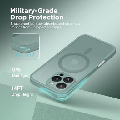 CAPRARO Magnetic Compatible with iPhone 16 Pro Case, Upgraded [Full Camera Protection] [Compatible with MagSafe] Protective Translucent Matte Women Girl Phone Case Cover, Midnight Green - Image 5
