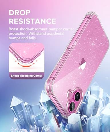 BERFY Compatible with iPhone 16 Case Glitter, [3 in 1] with Screen Protector + Camera Lens Protector, [Non-Yellowing] Clear Sparkle Slim Shockproof Hard Phone Cover for Women 6.1", Shiny Clear - Image 4