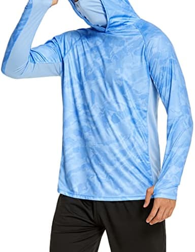 COOrun Men's Hooded Fishing Shirts UPF 50+ Long Sleeve Hoodie with Mask Lightweight Rash Guard for Men Camo SPF UV Sun Shirt - Image 8
