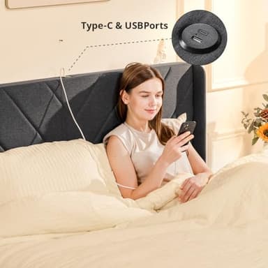 COMHOMA King Size Metal Bed Frame with Upholstered Headboard,Storage Drawers,USB & Type-C Charging Ports,No Box Spring Needed,Dark Grey - Image 5