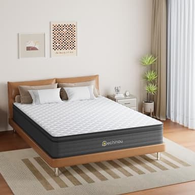 Queen Mattress, 10 Inch Hybrid Mattress with Memory Foam & Pocket Spring, Ergonomic Design for Pressure Relief, Edge Support, Medium Firm Feel Mattress in a Box (60 x 80 x10 Inches, Queen Size) - Image 1